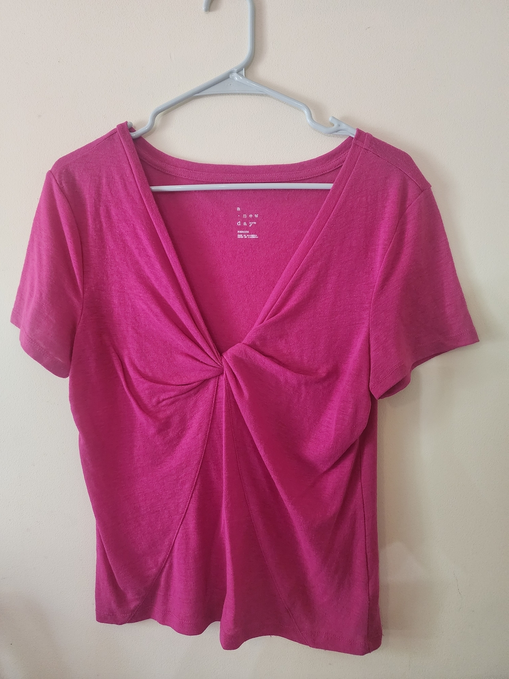 a new day Fuchsia Twist-Front Short Sleeve Top